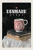 Ontrada Blechschild 12x18cm gewölbt Dänemark Teetasse Bücher Tischdecke Schild