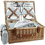 HappyPicnic Wicker Picknickkorb für 4 Personen, Willow Storage Hamper Service Geschenkset...